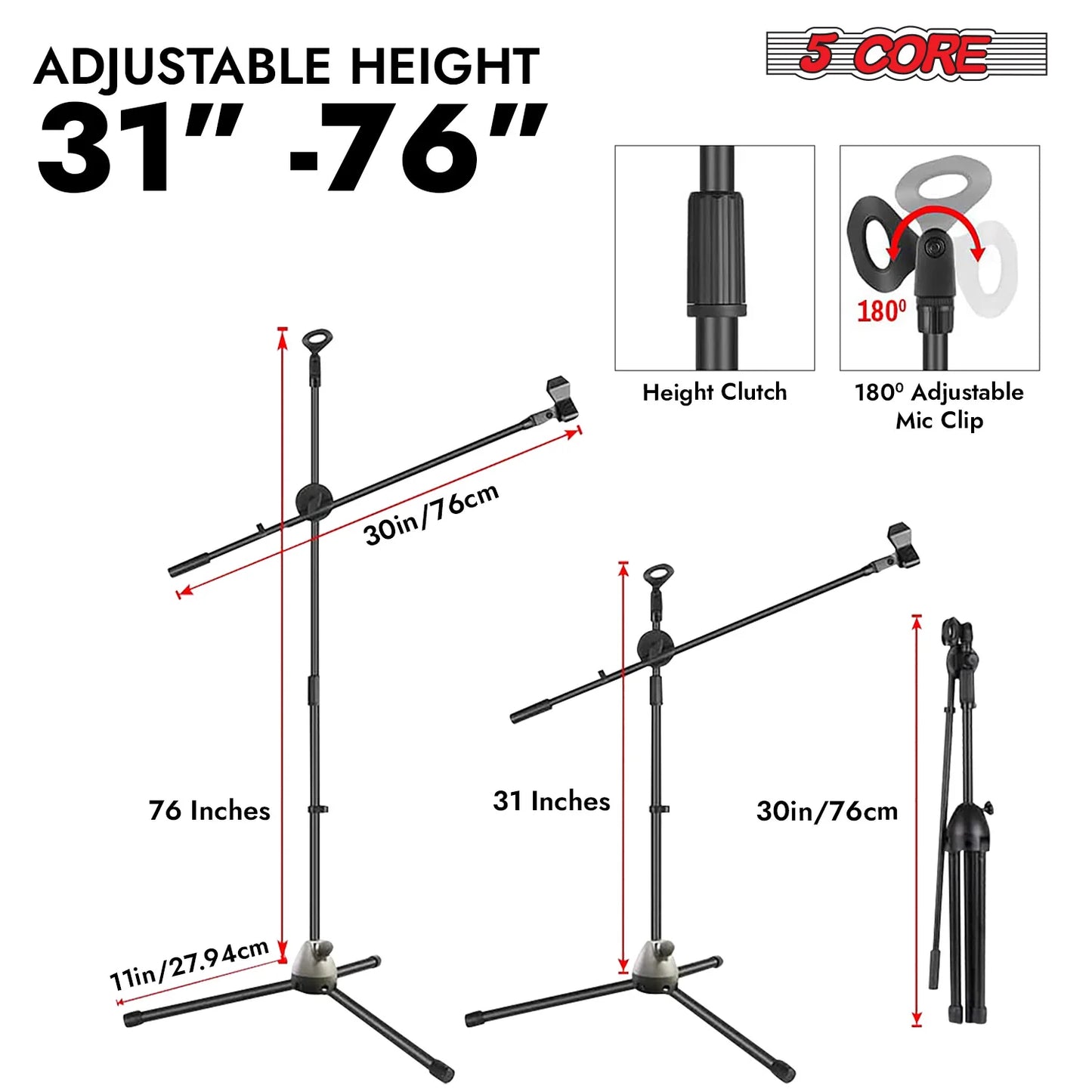 5Core Tripod Mic Stand Adjustable Heavy Duty Floor Holder Microphone Boom Arm