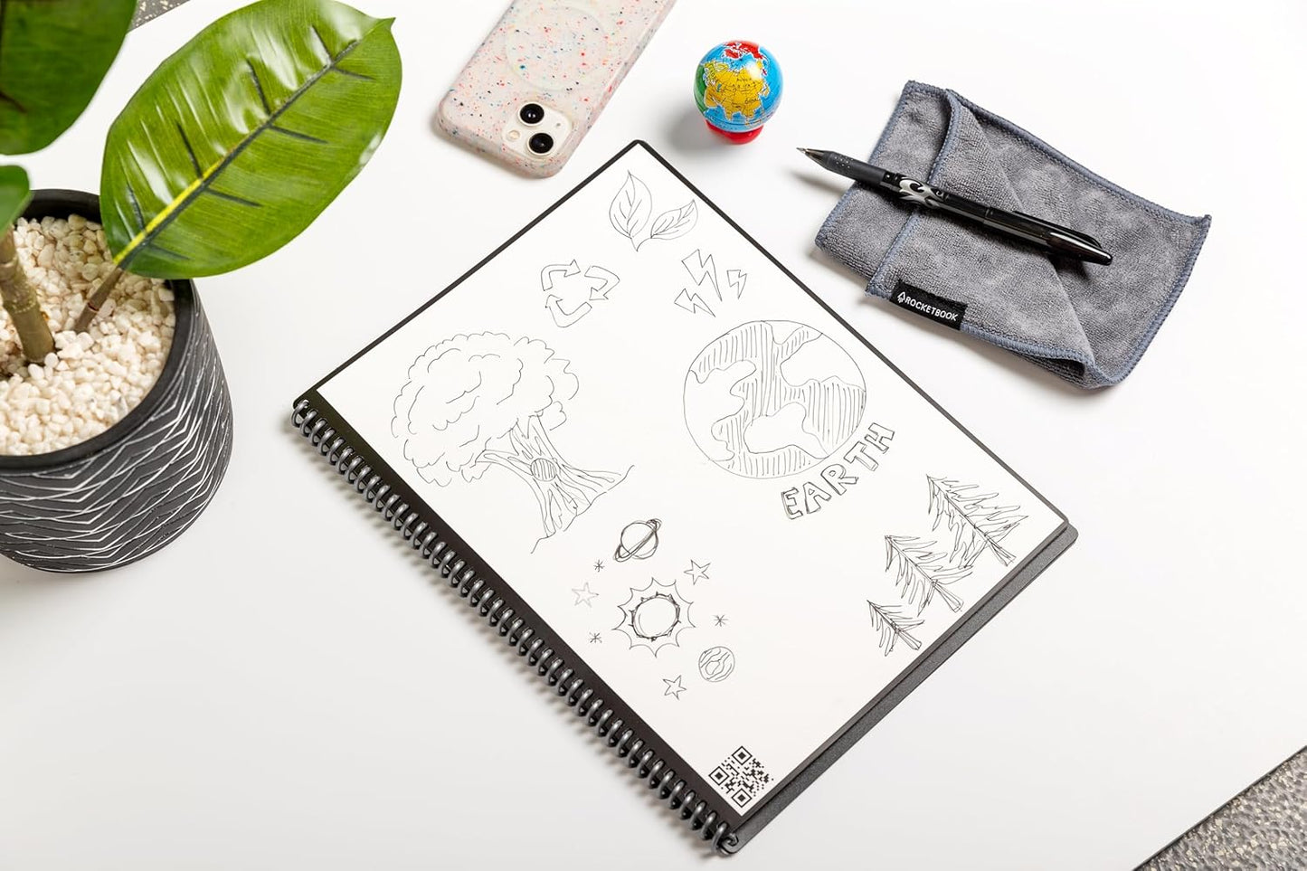 Core Reusable Spiral Notebook, Executive Size 6X8.8, Black - Dotted Pages, App-Connected, Erasable, Durable Cover, Ideal for School, Work, and Creative Projects