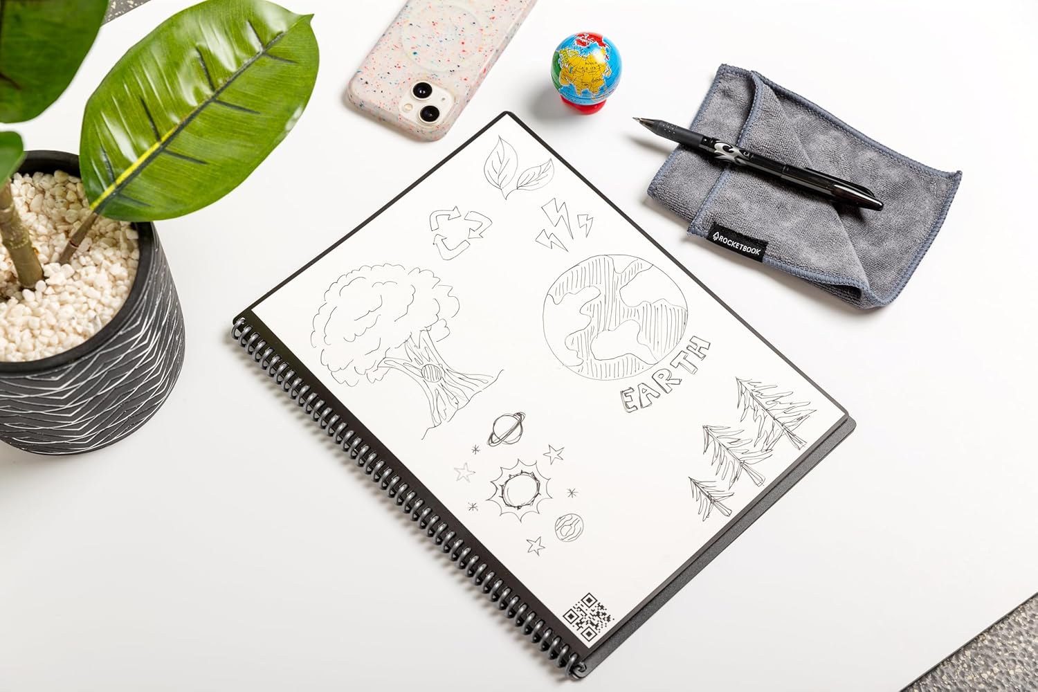 Core Reusable Spiral Notebook, Executive Size 6X8.8, Black - Dotted Pages, App-Connected, Erasable, Durable Cover, Ideal for School, Work, and Creative Projects