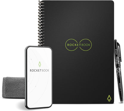 Core Reusable Spiral Notebook, Executive Size 6X8.8, Black - Dotted Pages, App-Connected, Erasable, Durable Cover, Ideal for School, Work, and Creative Projects